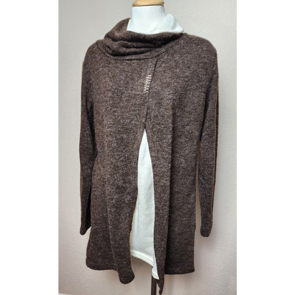 Yak & Yeti Nepal Sweater Women Large Brown Cowl Neck Front Slit Minimal Bohemian